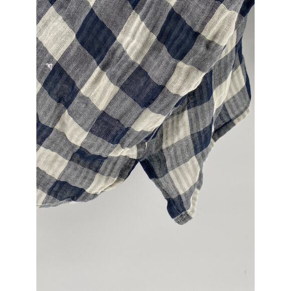 STELLAE DUX Women's Navy Blue-White Checkered Seersucker Button-Up Top SZ XL - Picture 6 of 11